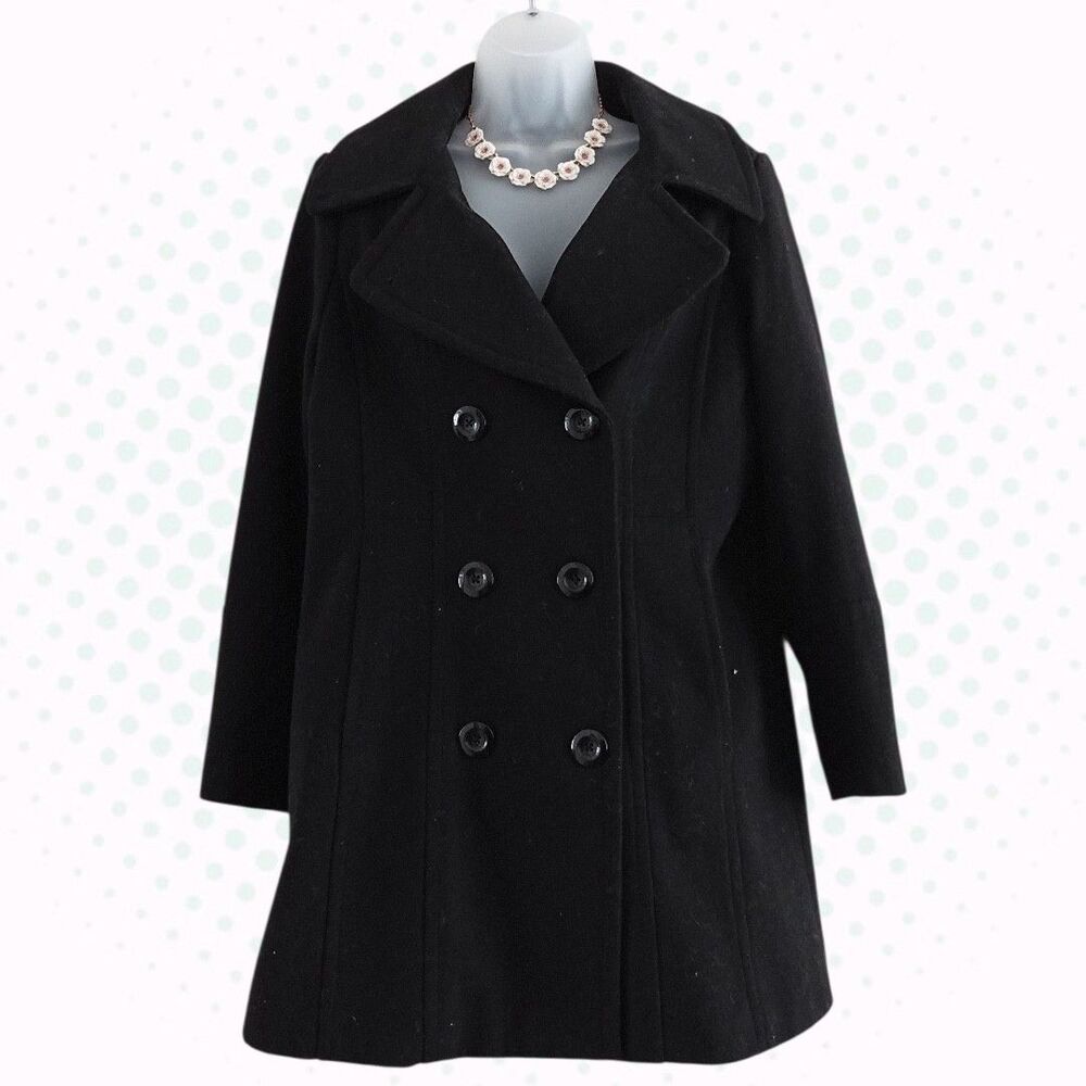 Alpine Swiss Classic Black Mid-Length Double Breasted Wool Blend Pea Coat Size S